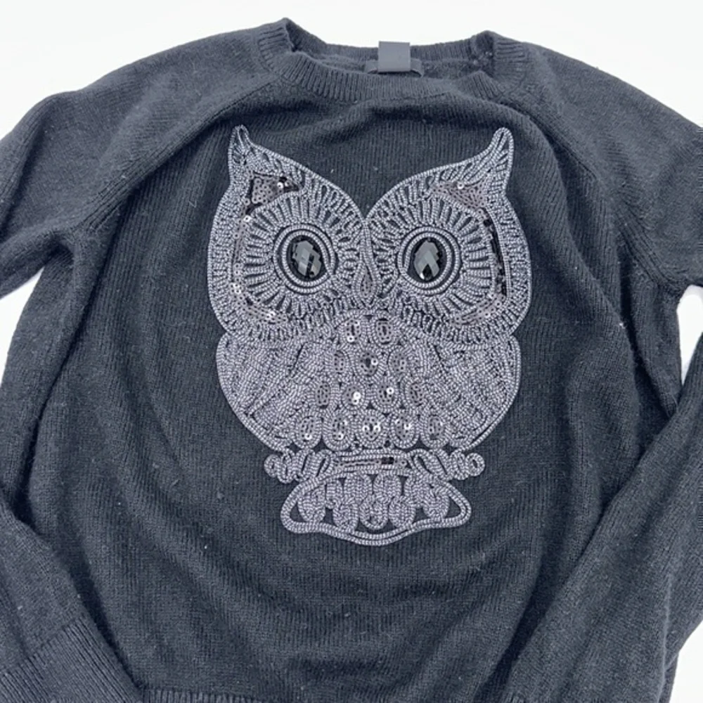 UEC black H&M sequin and beaded OWL sweater crewneck small